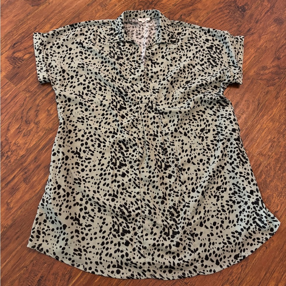 Green black spotted Print Loose Fit baby doll Dress size L easel
